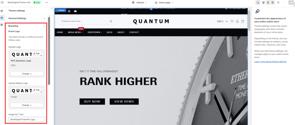 How To Upload Logos and ALT Text - RankHigherTheme: Quantum